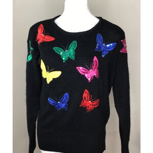 Jarrod's Vintage Black Sweater w/ Multicolor Sequin Butterflies Size S